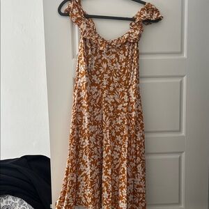 Floral Ruffle Dress in Burnt Orange and White